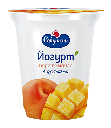 Йогурт Персик-манго с кусочками 2%, Савушкин, 350 гр