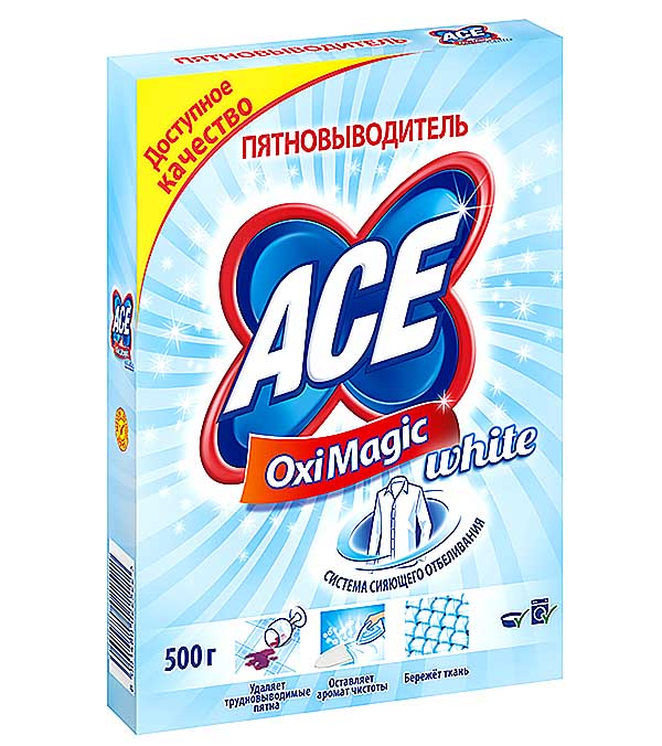 Пятновыводитель для белого белья, Ace Oxi Magic, 500 гр.