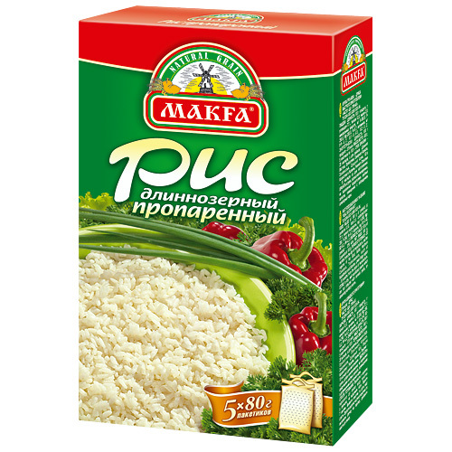 Рис длиннозерный пропаренный в пакетиках, Makfa, 5х80 гр.