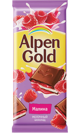 Шоколад молочный Малина, Alpen Gold, 85 гр.