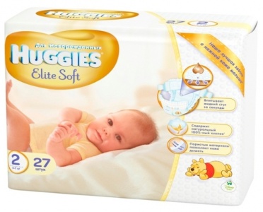 Подгузники для новорожденных №2 3-6 кг, Huggies Elite Soft, 27 шт