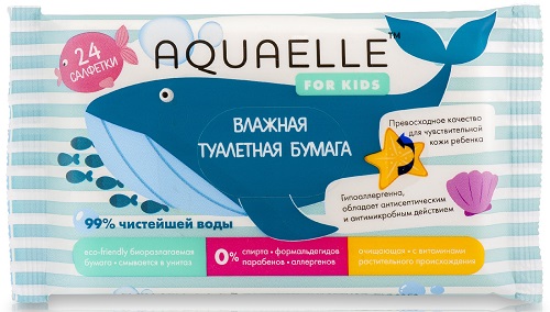 Влажная туалетная бумага детская, Aquaelle, 24 шт