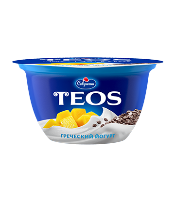 Йогурт греческий Teos Манго-чиа 2%, Савушкин, 140 гр