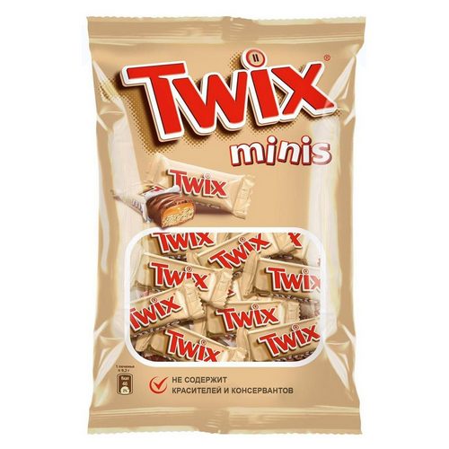 Печенье песочное с карамелью, покрытое молочным шоколадом, Twix Minis, 184 гр