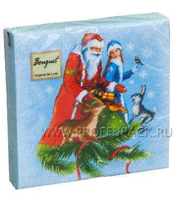 Салфетки бумажные Новогодние Зимняя сказка (на голубом) 33х33 см 3-х сл., Bouquet, 20 шт 