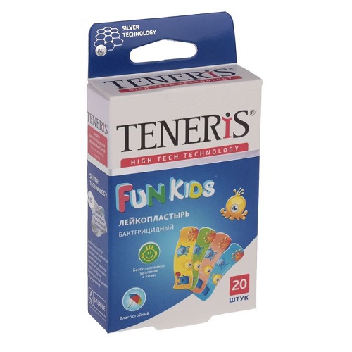Лейкопластырь детский бактерицидный "Fun Kids" с ионами серебра на полимерной основе, Teneris, 20 шт