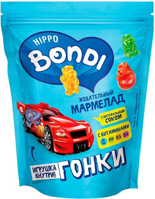 Жевательный мармелад с игрушкой «Гонки», Hippo Bondi, 100 гр