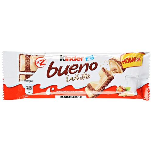 Вафли с молочно-ореховой начинкой White, Kinder Bueno, 39 гр