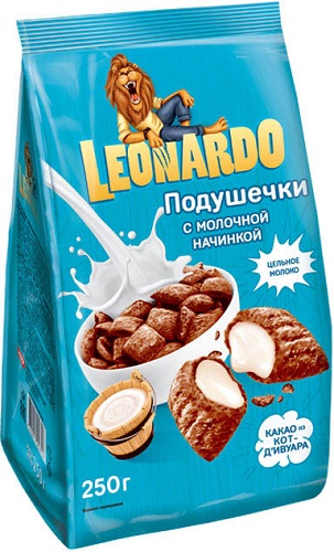 Подушечки с молочной начинкой Leonardo, Яшкино, 250 гр