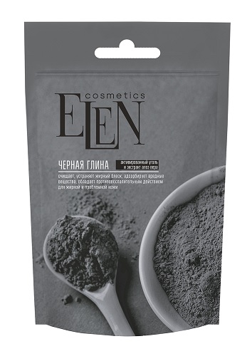 Черная глина с Активированным углем и экстрактом алоэ вера, Elen Cosmetics, 50 гр
