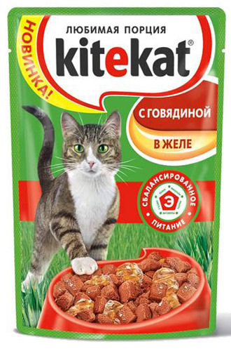 Корм для кошек Сочная говядина в желе, Kitekat, 85 гр