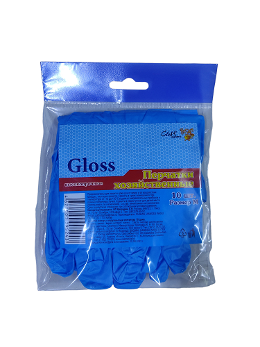 Перчатки хозяйственные нитриловые размер M/мал, Gloss, 10 штук