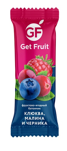 Фруктово-ягодный батончик Клюква, малина и черника, Get Fruit, 30 гр
