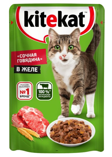 Корм для кошек Сочная говядина в желе, Kitekat, 85 гр