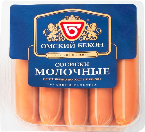 Сосиски Молочные, Омский бекон, 0,470 кг