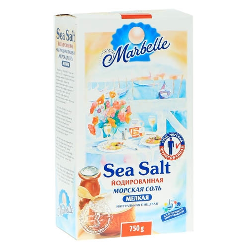 Соль морская йодированная мелкая, Marbelle, 750 гр