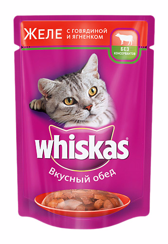 Корм для кошек Желе Говядина и ягненок, Whiskas, 75 гр.