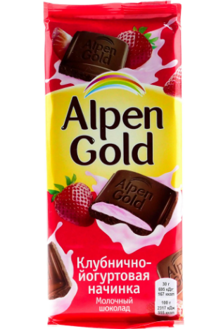 Шоколад молочный Клубнично-йогуртовая начинка, Alpen Gold, 85 гр