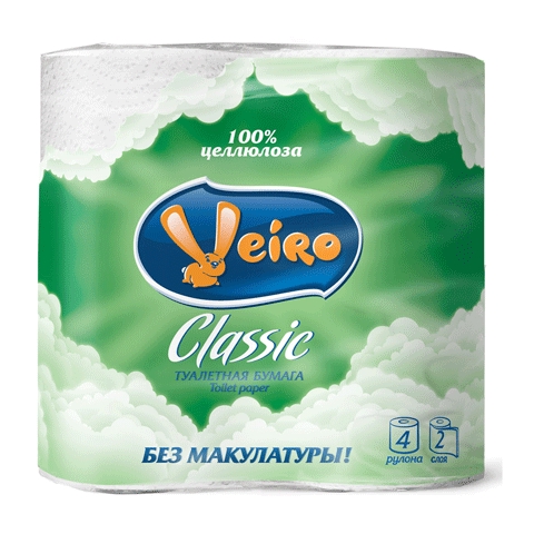 Бумага туалетная белая 2-сл (Сохраним природу вместе), Veiro Classic, 4 рул