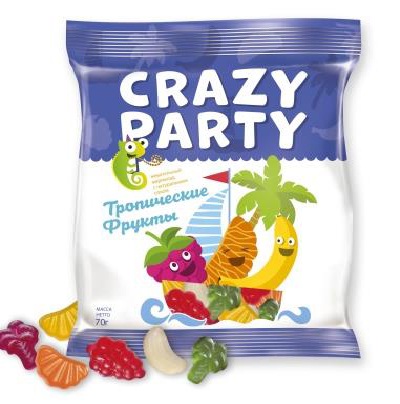 Мармелад жевательный "Тропические фрукты", Crazy party, 70 гр