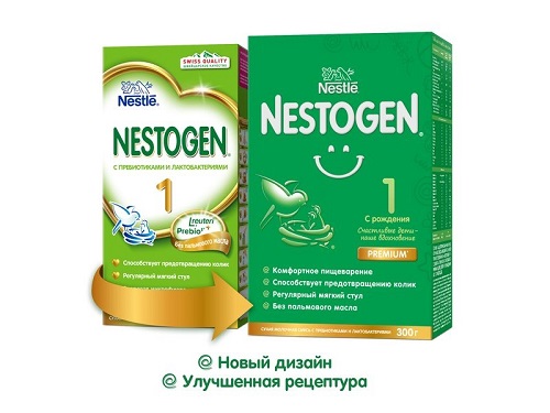 Cмесь cухая молочная с пребиотиками и лактобактериями 1 (c рождения), Nestogen, 300 гр