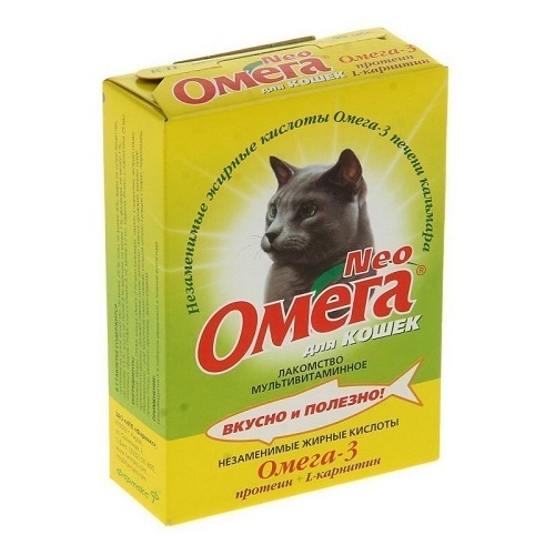 Витамины для кошек Омега-3 Протеин+L-карнитин, Neo Омега, 90 шт + 30%