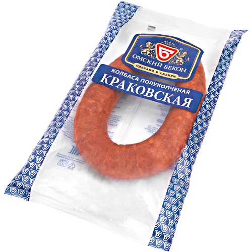 Колбаса полукопченая Краковская, Омский бекон, 0,454 кг