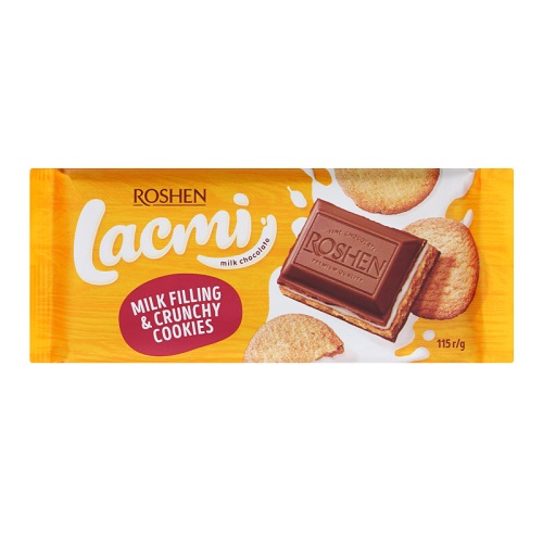Шоколад молочный Lacmi с молочной начинкой и печеньем, Roshen, 115 гр