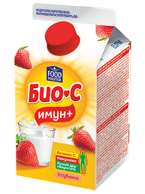 Био-С Имун+ биойогурт питьевой с фруктовым наполнителем Клубника 2,9% (тетрапак), FoodMaster, 450 гр