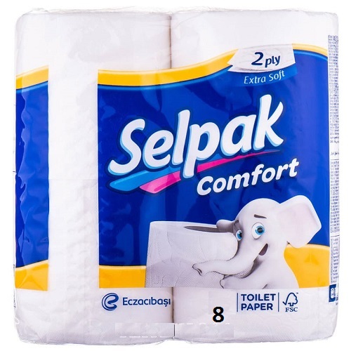 Туалетная бумага Comfort 2-х сл. белая, Selpak , 8 рул.