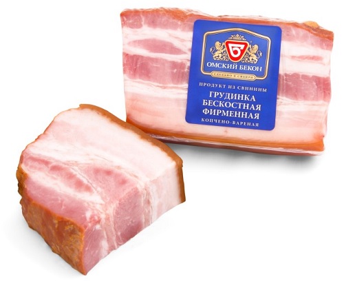 Грудинка копчено-вареная из свинины Фирменная, Омский бекон, 0,497 кг