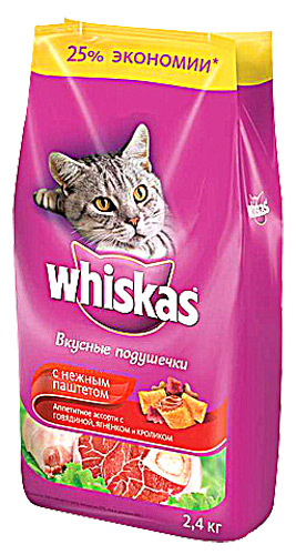 Вкусные подушечки для кошек с нежным паштетом с говядиной, Whiskas, 1,9 кг