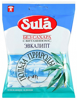 Карамель леденцовая без сахара Эвкалипт, Sula, 60 гр