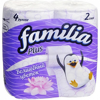 Туалетная бумага Волшебный цветок 2-х сл., Familia Plus, 4 рулона
