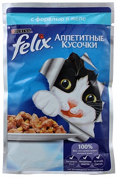 Корм для кошек с форелью в желе Аппетитные кусочки, Felix, 85 гр.