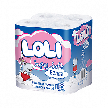 Туалетная бумага белая Super Soft 3-х сл., Loli, 8 рулонов