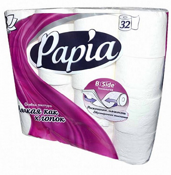 Туалетная бумага белая, 3-х сл., Papia, 32 рулона