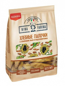 Хлебные палочки с семенами льна и подсолнечника Nina Farina, Яшкино, 160 гр