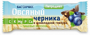 Батончик овсяный черничный в шоколадной глазури, Петродиет, 35 гр