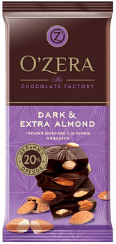Шоколад «O`Zera» Dark & Extra Almond горький шоколад с цельным миндалем, Яшкино, 90 гр