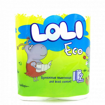 Полотенца бумажные Eco 2-х сл., Loli, 2 рулона