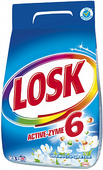 Порошок стиральный автомат для белых и светлых тканей Свежесть цветов, Losk, 3 кг