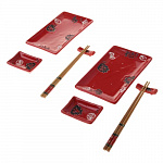 Набор для суши "Иероглифы на красном", 8 предметов