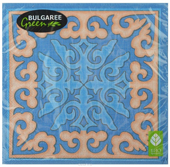 Салфетки бумажные столовые Казахский орнамент 33х33 см. 3-х сл., Bulgaree green, 20 шт