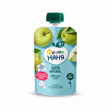 Пюре яблочное натуральное гипоаллергенное с 4 месяцев, ФрутоНяня, 90 гр