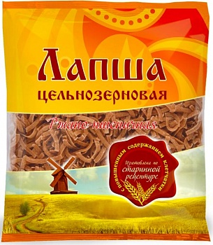 Лапша цельнозерновая Ржано-пшеничная, Дивинка, 350 гр.