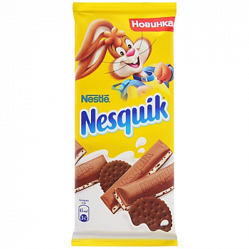 Шоколад молочный с молочной начинкой и какао-печеньем, Nesquik, 87 гр