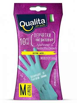Перчатки нитриловые размер М (средн.) , Qualita, 10 шт
