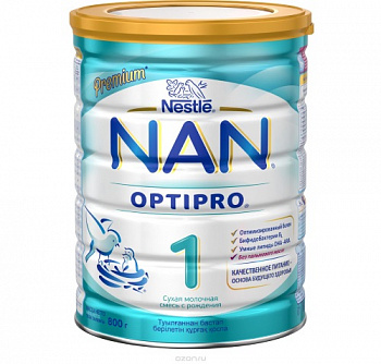 Смесь сухая молочная 1 (с рождения), Nan Optipro, 800 гр