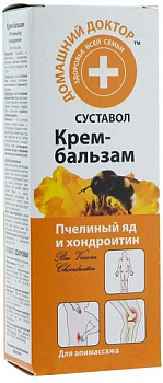 Крем-бальзам для апимассажа с Пчелиным ядом и хондроитином, Домашний доктор, 75 мл.